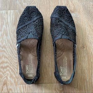 TOMS Women’s Black Moroccan Crochet Lace Slip On Flats